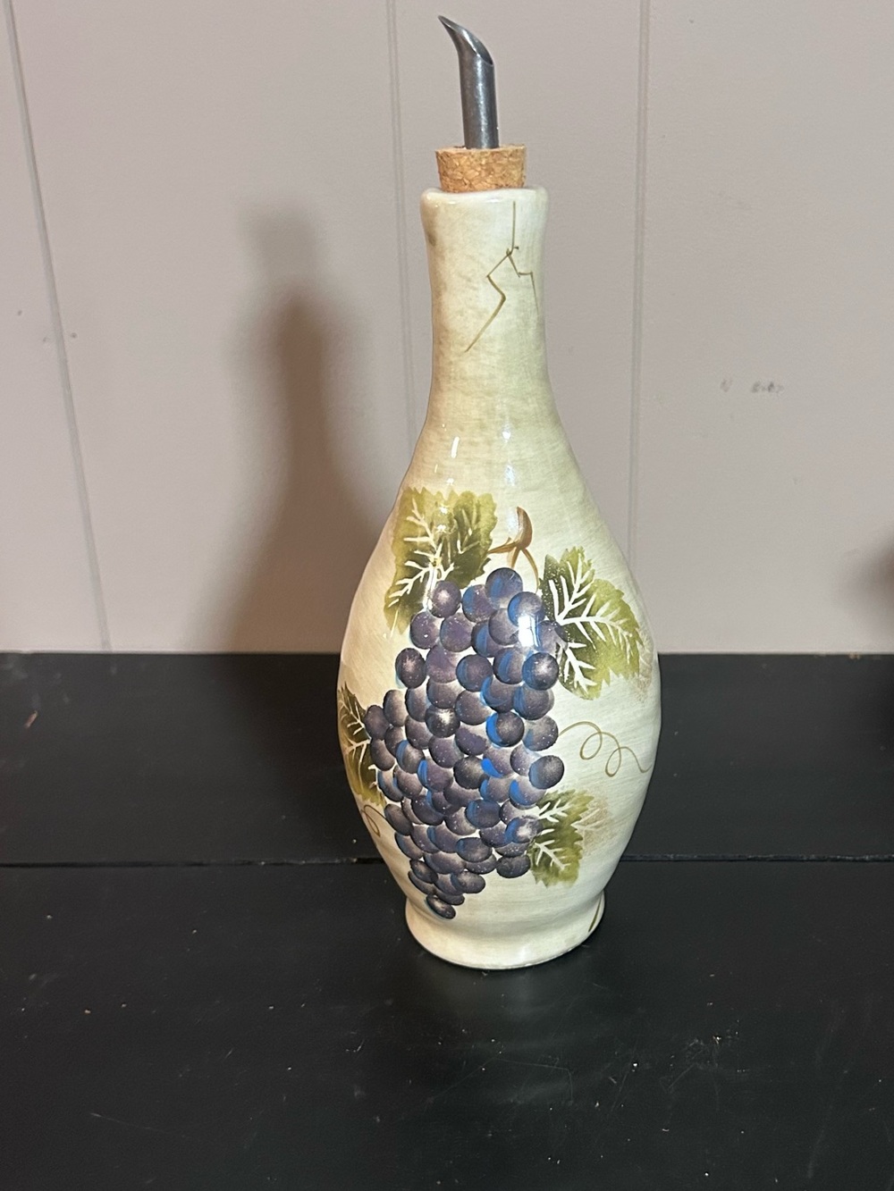 TableTops Unlimited Bordeaux Hand Painted Grape Bottle Oil Vinegar Cruet 11”